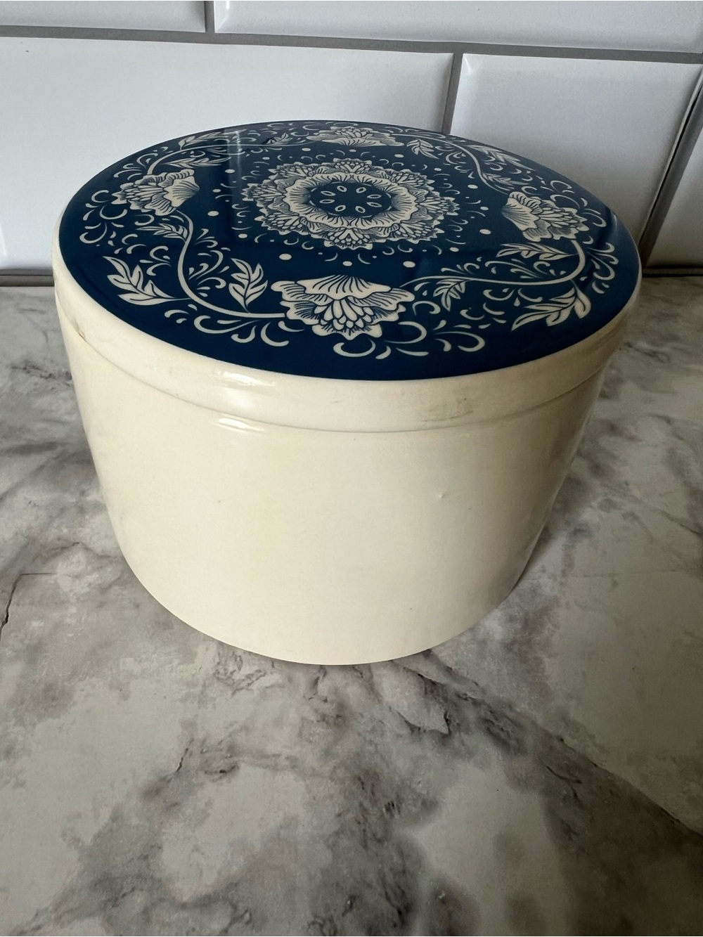 Decorative Ceramic Storage Jar with Blue Floral Lid
